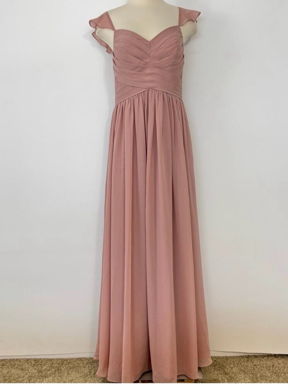 Elegant Dusty Rose Chiffon Maxi Dress with Flutter Cap Sleeves from JJ House
